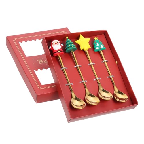 TOGEVAL Teiliges Weihnachtslöffel Rostfreiem Edelstahl Ergonomisch Geformte Dessert Kaffeelöffel mit Festlichem Weihnachtsbaum-design für Festliche Dinner und Kuchenportionen von TOGEVAL