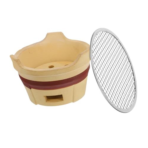 TOGEVAL Tragbarer Holzkohlegrill Kleiner Brauner Tonofen mit Grillrost Vielseitiger Outdoor Kocher für Camping Picknick Barbecue und Heißhalten Robust und Einfach zu Bedienen von TOGEVAL