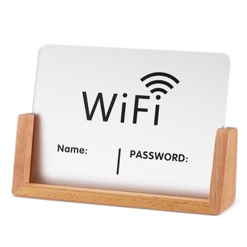 TOGEVAL Transparente Wlan Tafel mit Stabilem Buchenholzständer Wifi Passwort Schild für Gäste Stilvolle Tischdekoration Klare Anzeige für Geschäfts und Kundenbereiche von TOGEVAL