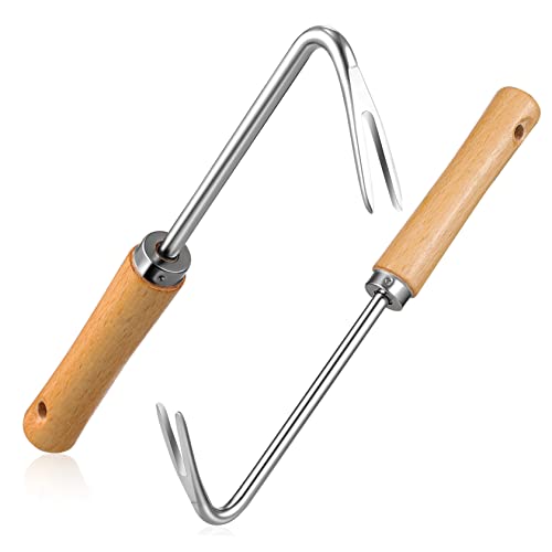 TOGEVAL Unkrautstecher mit Ergonomischem Holzgriff Handwerkzeug zur Effektiven Entfernung von im Garten Teiliges mit Förmigen Gabeln für Müheloses Wurzelausheben von TOGEVAL