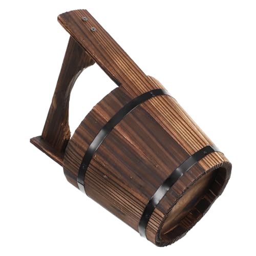 TOGEVAL Vintage Blumentopf Eimer Pflanzgefäß Natur Pflanzer Outdoor Balkon Garten Terrasse Tragbarer Langlebiger Pflanzenkübel im Retro Stil Natürlicher Holzfass Blumentopf für Draußen von TOGEVAL