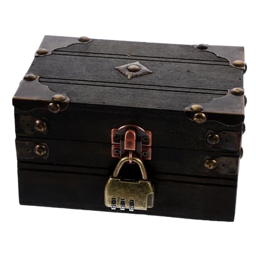 TOGEVAL Vintage Holz Schmuckkästchen Stelligem Zahlenschloss Stabile Kleine Holztruhe als Aufbewahrungsbox für Schmuck und Erinnerungen als Piraten Schatzkiste und Partydekoration von TOGEVAL
