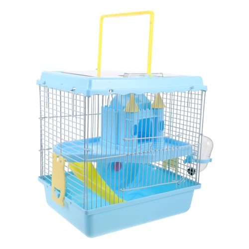 TOGEVAL Zweistöckiger Zwerghamsterkäfig mit Schloss-Design Inkl Laufrad Wasserflasche und Futterschale Tragbarer Kleintier-lebensraum für Rennmäuse und Mäuse Natürliches Entdeckungsumfeld von TOGEVAL