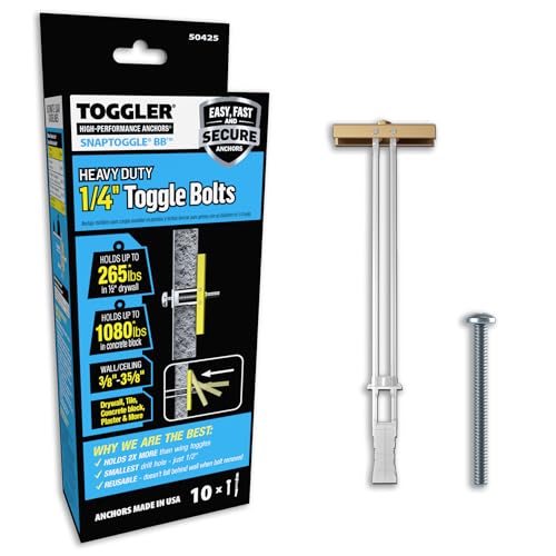 TOGGLER SNAPTOGGLE BB Knebelanker mit Schrauben, verzinkter Stahlkanal, 0,95 cm bis 9,5 cm Griffbereich, für 1/4-Zoll-20 UNC-Befestigungsgröße (10 Stück) von TOGGLER