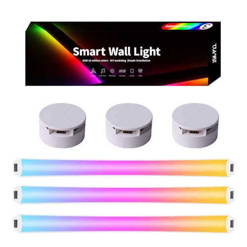 TOHETO Smarten WiFi RGB LED Lightbar für Deko & Gaming Party, über 40 Dynamische Szenen Musik-Sync Mehrfarben 16 Mio. Farben Wandleuchte, Funktioniert mit Alexa, Erweiterungspack (3 Stücke, Weiß) von TOHETO