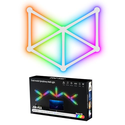 TOHETO Smarten WiFi RGB LED Lightbar für Deko & Gaming Party, über 40 Dynamische Szenen Musik-Sync Mehrfarben 16 Mio. Farben Wandleuchte, Funktioniert mit Alexa und Google Assistant (9 Stücke, Weiß) von TOHETO