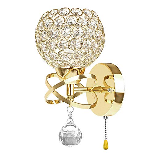 TOHMLAPE Modern LED Kristall Wandleuchte Wandlampe Schlafzimmer Flurlampen Innenleuchte Wandlicht Lampe Leuchte Loft Beleuchtung Mit Schalter Chrom-Finish [Energieklasse A+++],Gold von TOHMLAPE