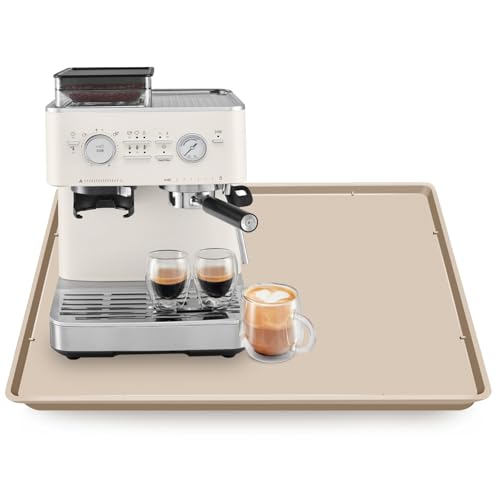 Silikon-Kaffeemaschine-Matte mit Lippe, 50 x 38 cm, robuste Kaffeemaschine, Matte für Arbeitsplatten, Kaffeetablett passt unter Kaffeemaschinen, Espresso-Zubehör, Khaki von TOHONFOO