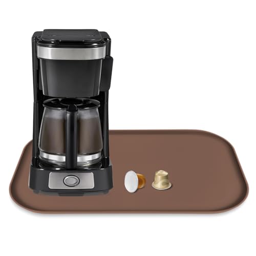 Silikon-Kaffeemaschinen-Matte mit Lippe, 44 x 27 cm, robuste Kaffeemaschine, Matte für Arbeitsplatten, Kaffeetablett passt unter Kaffeemaschinen, Espresso-Zubehör, Braun von TOHONFOO