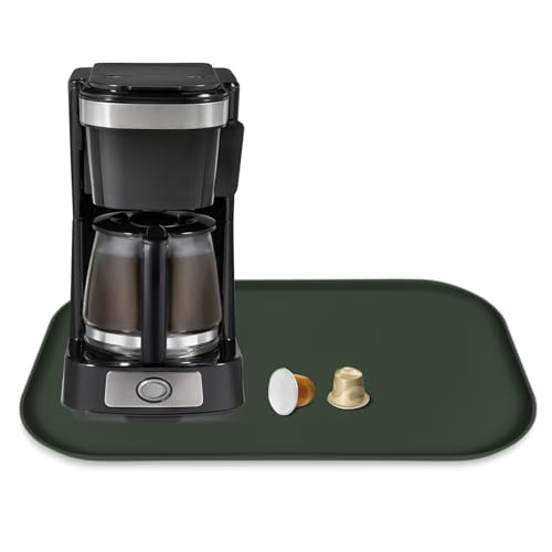 Silikon-Kaffeemaschinen-Matte mit Lippe, 44 x 27 cm, robuste Kaffeemaschine, Matte für Arbeitsplatten, Kaffeetablett passt unter Kaffeemaschinen, Espresso-Zubehör, dunkles Olivgrün von TOHONFOO