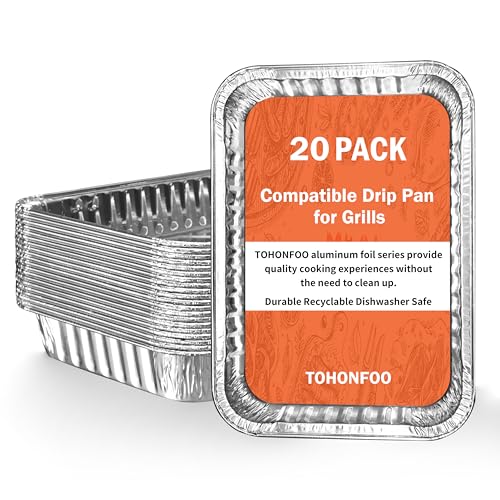 TOHONFOO 20 Stück Tropfpfanneneinlagen für Ninja OG701 Woodfire Outdoor Grill & Smoker – Aluminiumfolie Grill Fettschale – Hinterer Fettbecher für Ninja Grillzubehör von TOHONFOO