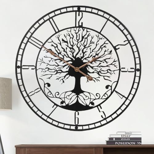 TOHOOYO Große Baum des Lebens Uhr Metall Schwarz Wanduhr Große Wanduhr Home Decor Wohnzimmer Wanduhren mit Zahlen Silent Mid-Century Uhr Moderne Familie Baum Uhr Wand 24 Zoll Winter von TOHOOYO