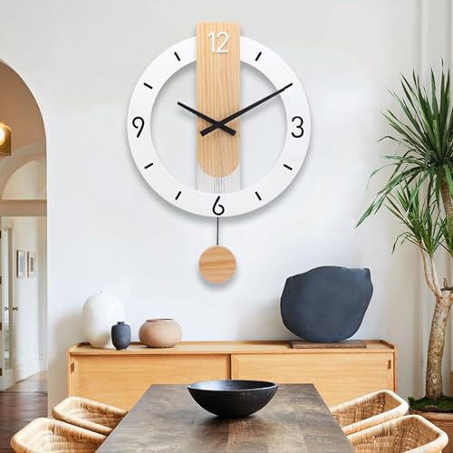 TOHOOYO Wanduhren Dekor Modern Leise Große Wanduhr aus Holz Nicht Tickend Batteriebetrieben Quarzuhr für Wohnzimmer Küche Schlafzimmer Dekorativ Badezimmer von TOHOOYO