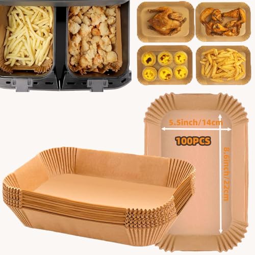 TOIMALDO - 100 Stück Backpapier für Heißluftfritteuse, 22 * 14cm airfryer backpapier, für Ninja Foodi Heißluft-Fritteuse AF300EU/AF400EU und Andere Dual Zone Air Fryer (100 Stücke 22 * 14cm) von TOIMALDO