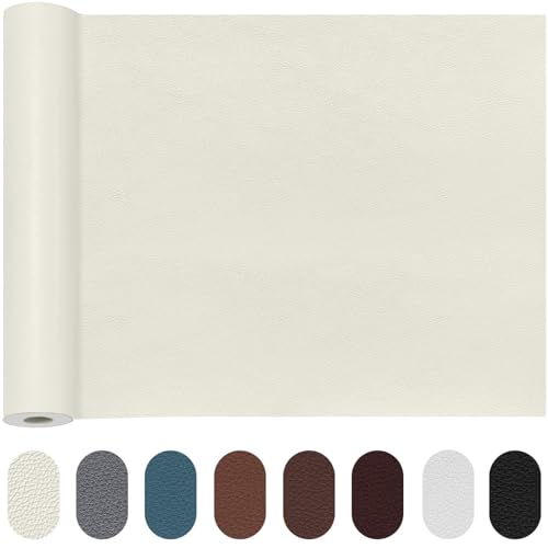 TOJUNE Kunstleder Selbstklebend, Leder Patch Reparaturset für Couch, Autositz Sofa, Jacken, Möbel Reparatur und Renovierung, Meterware Selbstklebende Lederflicken (Beige, 40 X 200 cm) von TOJUNE
