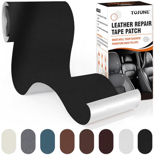 TOJUNE Kunstleder Selbstklebend, Leder Patch Reparaturset für Couch, Autositz Sofa, Jacken, Möbel Reparatur und Renovierung, Meterware Selbstklebende Lederflicken (Schwarz, 10 X 160 cm) von TOJUNE