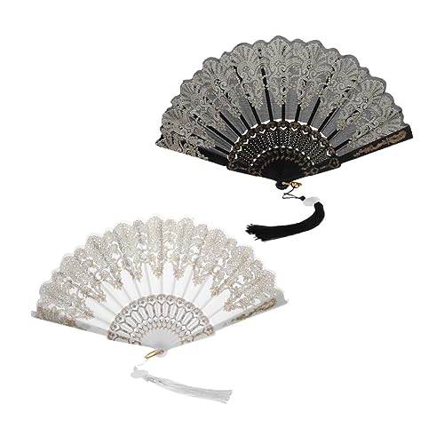 TOKIDNY 2 Stück Antiker Faltbarer Handfächer im Orientalischen Stil mit Goldgeprägtem Weißem und Schwarzem Design Leicht Stabil für Damen Party Tanz und Sommergebrauch von TOKIDNY