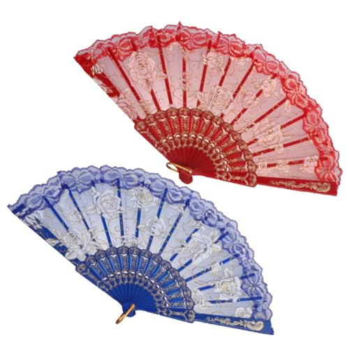 TOKIDNY 2 Stück Faltbare Spitzenfächer Rot Blau Dekorativer als Kleines Geschenk für Damen Einzigartiger Spitzenornament Fächer für Hochzeit Tanz und Wohnraumdekoration TOKIDNY 2 Stück Faltbare Spitzenfächer Rot Blau Dekorativer als Kleines Geschenk für Damen Einzigartiger Spitzenornament Fächer für Hochzeit Tanz und Wohnraumdekoration von TOKIDNY