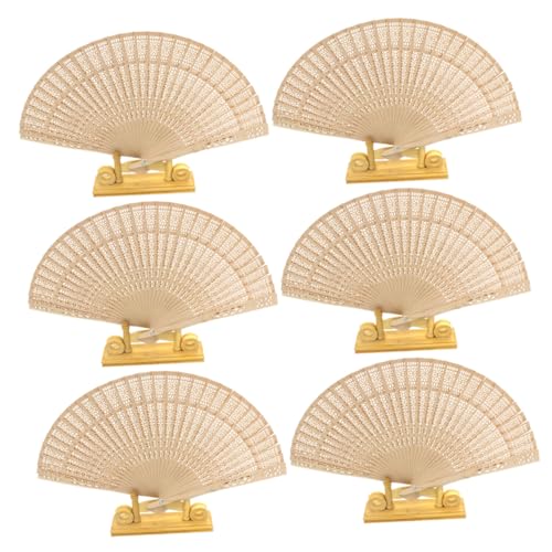 TOKIDNY 6 Stück Teiliges Vintage Holzfächer Faltbar Handgehalten mit Filigraner Gravur Leichter Angenehmer Duft als Tanzfächer für Heiße Sommertage von TOKIDNY