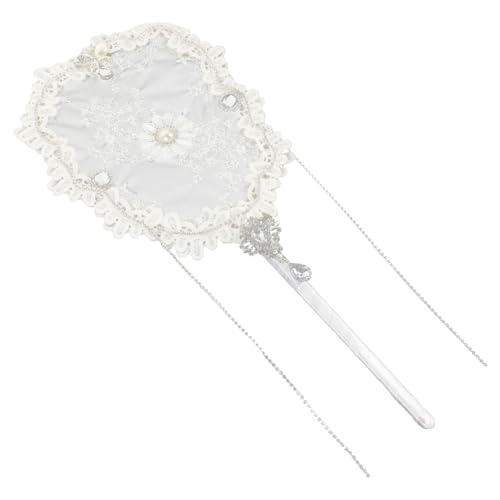 TOKIDNY Dekorativer Spitzenfächer für Hochzeiten und Partys Handgefertigter Blumen Perlen Fächer für Braut Fotografie Sommerreisen und Veranstaltungen von TOKIDNY