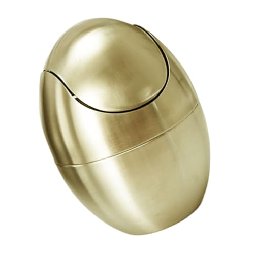 TOKIDNY Mini Müllbehälter mit Deckel Goldfarbener Kleiner Desktop Abfalleimer Eleganter Eierform Mülleimer Robust und Stilvoll für Büro Bad Küche Multifunktionaler Kleiner Abfallkorb von TOKIDNY