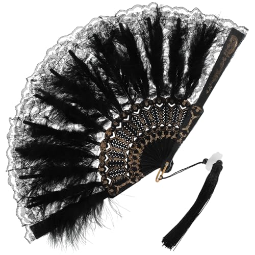 TOKIDNY Vintage Federfächer mit Spitzenbesatz Faltbarer Damen-handfächer Stabiler Handventilator für Kostüm Tanz Hochzeit Party Halloween Vielseitig als Dekoration und Kühlung Geeignet TOKIDNY Vintage Federfächer mit Spitzenbesatz Faltbarer Damen-handfächer Stabiler Handventilator für Kostüm Tanz Hochzeit Party Halloween Vielseitig als Dekoration und Kühlung Geeignet von TOKIDNY