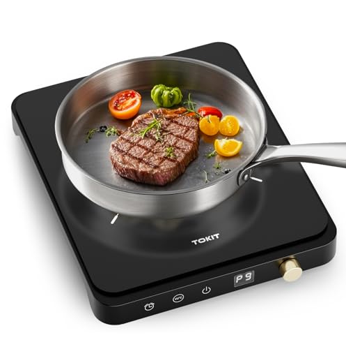 TOKIT Induktionskochplatte 2000W, Induktionskochplatte M2 mit Drehknopf Einzel 9 Feuerstufen, Timer 90 Minuten, 40mm Ultradünn, Schwarz für Küche, Wohnheim, Camping TOKIT Induktionskochplatte 2000W, Induktionskochplatte M2 mit Drehknopf Einzel 9 Feuerstufen, Timer 90 Minuten, 40mm Ultradünn, Schwarz für Küche, Wohnheim, Camping von TOKIT