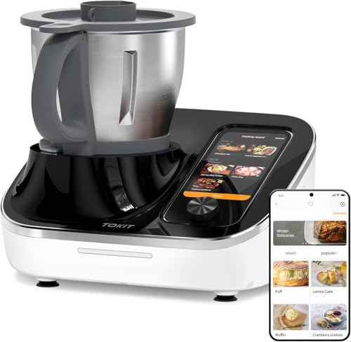 TOKIT Omni Cook C2 Roboter All-in-1 Küchenmaschinen mit 21 Kochfunktionen Eingebauter 7'' Touchscreen Geführte Rezepte Vorreinigen, Zerkleinern, Entsaften, Mixen, Wiegen, Sous-Vide, Ice Crush und mehr von TOKIT