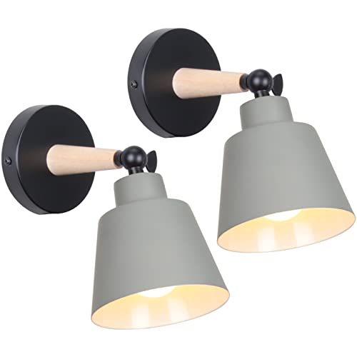 TOKIUS 2 Stücke Wandleuchten, Moderne Wandlampe aus Metall und Holz Deko E27 Fassung Verstellbarer Wandbeleuchtung Innen Wandlampe für Schlafzimmer Wohnzimmer Korridor (Grau) von TOKIUS