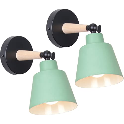 TOKIUS 2 Stücke Wandleuchten, Moderne Wandlampe aus Metall und Holz Deko E27 Fassung Verstellbarer Wandbeleuchtung Innen Wandlampe für Schlafzimmer Wohnzimmer Korridor (Grün) von TOKIUS