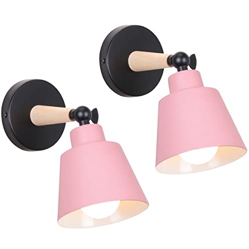 TOKIUS 2 Stücke Wandleuchten, Moderne Wandlampe aus Metall und Holz Deko E27 Fassung Verstellbarer Wandbeleuchtung Innen Wandlampe für Schlafzimmer Wohnzimmer Korridor (Rosa) von TOKIUS