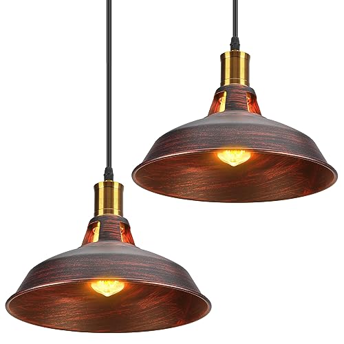 TOKIUS Retro Pendelleuchte, Ø27cm Hängelampe Vintage Industrial Style Metall Deckenleuchte E27 Fassung Hängeleuchte für Esszimmer Küche Restaurant (Rost Kupfer, 2 Stücke) von TOKIUS