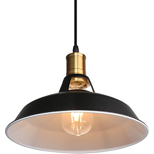 TOKIUS Retro Pendelleuchte, Ø27cm Hängelampe Vintage Industrial Style Metall Deckenleuchte E27 Fassung Hängeleuchte für Esszimmer Küche Restaurant (Schwarz + Weiß, 1 Stück) von TOKIUS