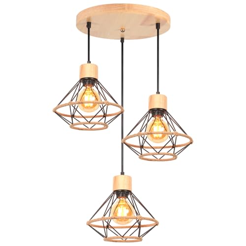 TOKIUS 3-flammig Pendelleuchte 22cm Vintage Hängelampe E27 Industrie Lampe aus Holz und Eisen Retro Käfig Lampenschirm mit Hanfseil Schwarz Hängeleuchte für Wohnzimmer Schlafzimmer Küche (Rondell) TOKIUS 3-flammig Pendelleuchte 22cm Vintage Hängelampe E27 Industrie Lampe aus Holz und Eisen Retro Käfig Lampenschirm mit Hanfseil Schwarz Hängeleuchte für Wohnzimmer Schlafzimmer Küche (Rondell) von TOKIUS