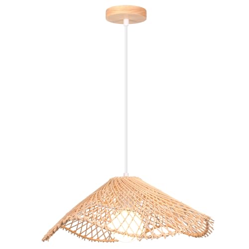 TOKIUS Hängelampe Bambus, 40CM Pendelleuchte Esstisch Vintage Hängeleuchte Geflochten Kronleuchter im Boho Stil E27 Deckenlampe Hängeleuchte für Schlafzimmer Wohnzimmer Esszimmer (Typ A) von TOKIUS
