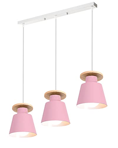 TOKIUS Pendelleuchte Vintage 3-flammig Hängelampe Holz Metall Lampenschirm Industrial Hängelleuchte Deckenlampe für Wohnzimmer Esszimmer (Rosa, Typ B) von TOKIUS