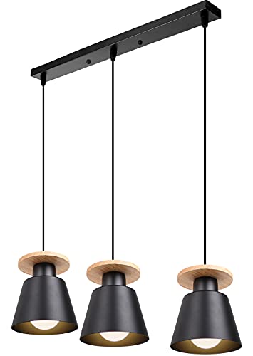 TOKIUS Pendelleuchte Vintage 3-flammig Hängelampe Holz Metall Lampenschirm Industrial Hängelleuchte Deckenlampe für Wohnzimmer Esszimmer (Schwarz, Typ B) von TOKIUS