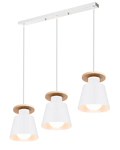 TOKIUS Pendelleuchte Vintage 3-flammig Hängelampe Holz Metall Lampenschirm Industrial Hängelleuchte Deckenlampe für Wohnzimmer Esszimmer (Weiß, Typ B) von TOKIUS