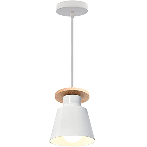 TOKIUS Pendelleuchte Vintage Industrial Hängelampe Holz Metall Lampenschirm E27 Retro Deckenlampe Hängelleuchte für Wohnzimmer Esszimmer (Weiß, 1 Stück) von TOKIUS