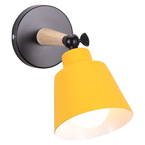 TOKIUS Wandleuchte Moderne, Wandlampe aus Metall und Holz Deko Verstellbarer Wandstrahler E27 Fassung Innen Wandlampe für Schlafzimmer Wohnzimmer Korridor (Gelb) von TOKIUS