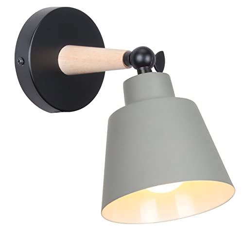 TOKIUS Wandleuchte Moderne, Wandlampe aus Metall und Holz Deko Verstellbarer Wandstrahler E27 Fassung Innen Wandlampe für Schlafzimmer Wohnzimmer Korridor (Grau) von TOKIUS