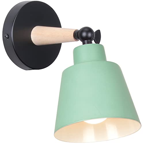 TOKIUS Wandleuchte Moderne, Wandlampe aus Metall und Holz Deko Verstellbarer Wandstrahler E27 Fassung Innen Wandlampe für Schlafzimmer Wohnzimmer Korridor (Grün) von TOKIUS