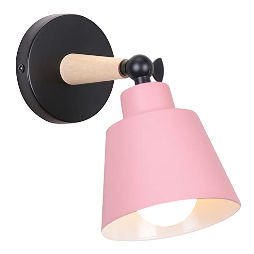 TOKIUS Wandleuchte Moderne, Wandlampe aus Metall und Holz Deko Verstellbarer Wandstrahler E27 Fassung Innen Wandlampe für Schlafzimmer Wohnzimmer Korridor (Rosa) von TOKIUS