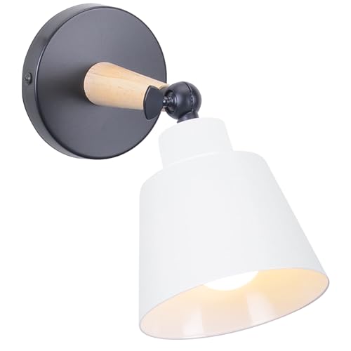 TOKIUS Wandleuchte Moderne, Wandlampe aus Metall und Holz Deko Verstellbarer Wandstrahler E27 Fassung Innen Wandlampe für Schlafzimmer Wohnzimmer Korridor (Weiß) von TOKIUS