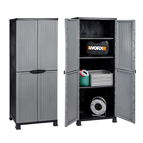 Hier passt viel rein: 2 Stück Kunststoffschrank Modell Noble. Jeder Schrank mit 3 höhenverstellbaren Einlegeböden, 4 Füßen und abschließbaren Türen! Maße pro Schrank: 68 x 40 x 171 cm von TOKKA