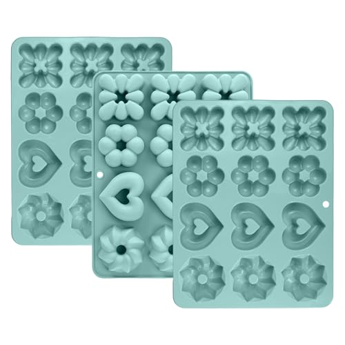 TOKSEO 3 Stück Große Silikon Muffinform für 12 Muffins, 4 Verschiedene Formen Silikonformen Backen, Antihaft Wiederverwendbare Silikon Donut Form, Mini Gugelhupfform von TOKSEO