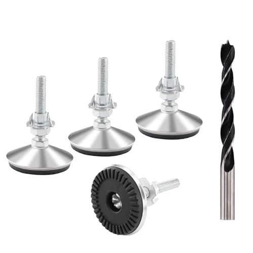 TOKSEO 4 Stück M8 x 50mm Nivellierfüße, Möbelfüße Verstellbar Metall M8 Stellfüße Höhenverstellbar, Verstellschraube mit Einschlagmuttern, Kontermuttern und Metallbohrern von TOKSEO