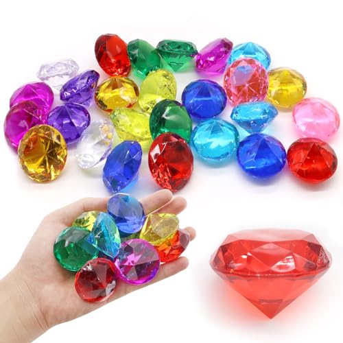 TOKSEO Edelsteine für Kinder, 26 Stück 40mm Diamanten Kinder, Acryl Gros Bunt Diamant für Aquarium Dekoration, Strand Schatzsuche(Zufällige Farben) von TOKSEO