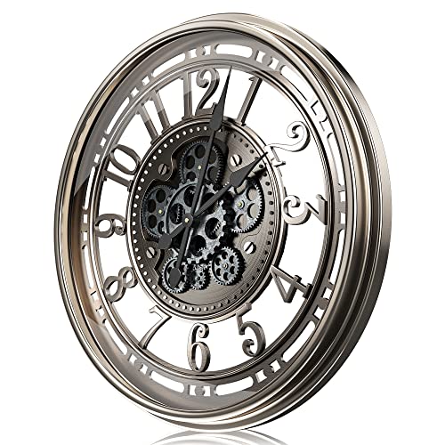 TOKTEKK 53.3 cm große Wanduhr mit echten beweglichen Zahnrädern, batteriebetrieben, Moderne Metall-dekorative Wanduhr, Bronze, arabisch von TOKTEKK