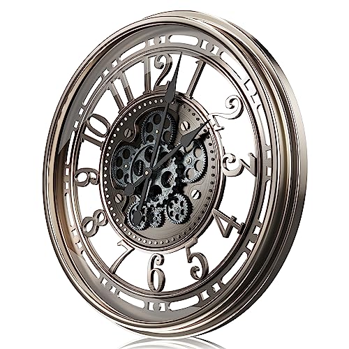 TOKTEKK Wanduhr Große 70cm mit Bewegliche Zahnrad, Vintage Retro Industriell Metall Wanduhr Romische Zahlen für Zimmer Zuhause KüChe (Retro Eisenhaltig) (Retro graue Bronze, 70cm / 28inch) von TOKTEKK